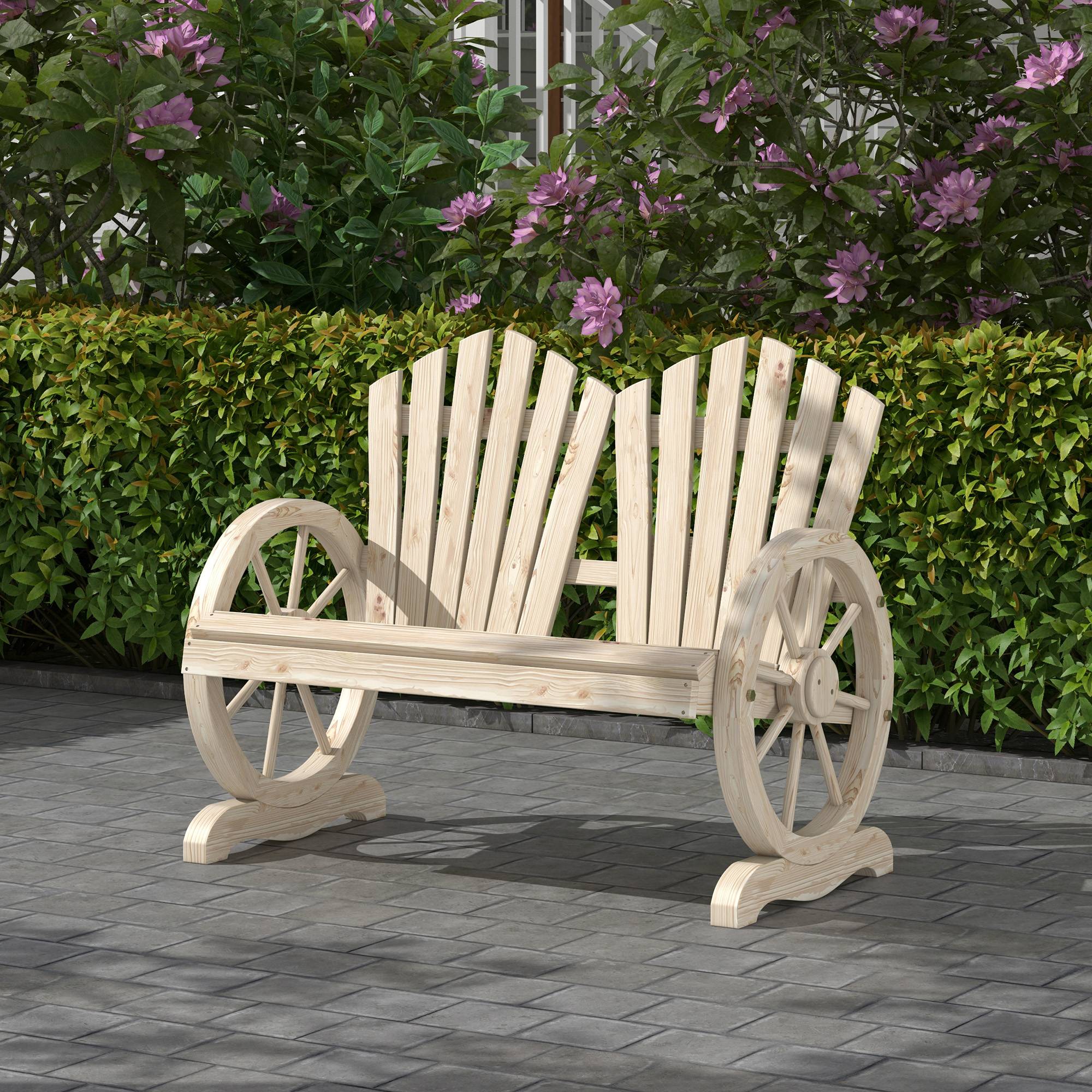 Banc de jardin, motif roue de chariot, pour 2 personnes, en bois naturel - Image 3