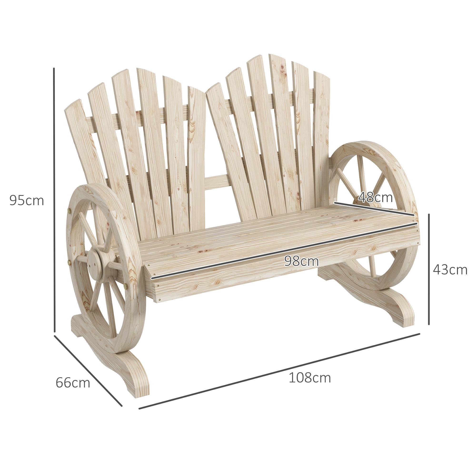 Banc de jardin, motif roue de chariot, pour 2 personnes, en bois naturel - Image 5