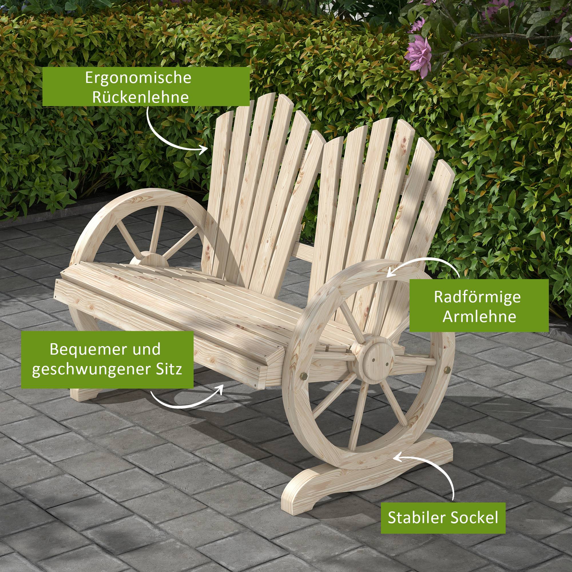 Banc de jardin, motif roue de chariot, pour 2 personnes, en bois naturel - Image 6