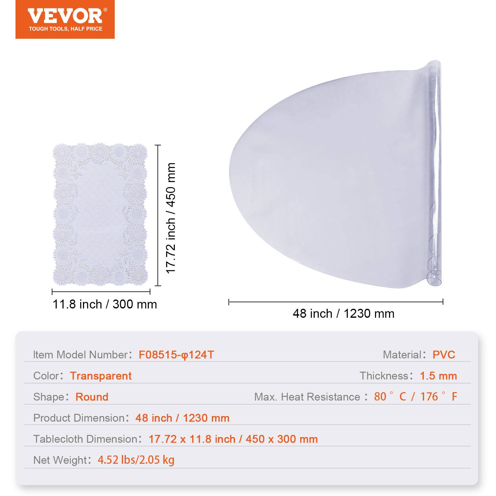 VEVOR Nappe Ronde Transparente Film de Table en PVC 123 cm Protection de Table - Image 7
