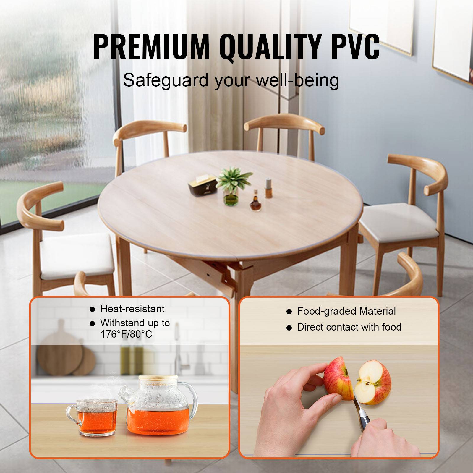 VEVOR Nappe Ronde Transparente Film de Table en PVC 123 cm Protection de Table - Image 3