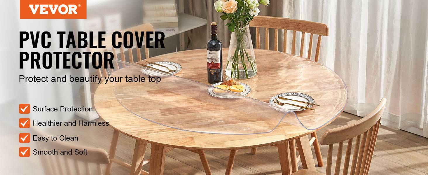 VEVOR Nappe Ronde Transparente Film de Table en PVC 123 cm Protection de Table - Image 9