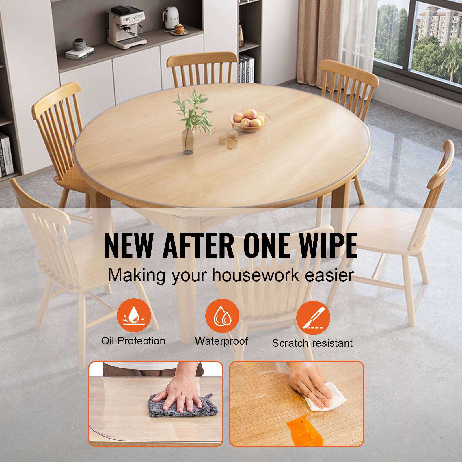 VEVOR Nappe Ronde Transparente Film de Table en PVC 123 cm Protection de Table - Image 4