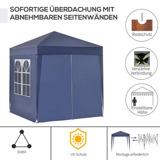 Tonnelle pliante acier tissu Oxford pour extérieur abri anti-UV 2x2m bleu - ComfortXL Outdoor Living - Image 6