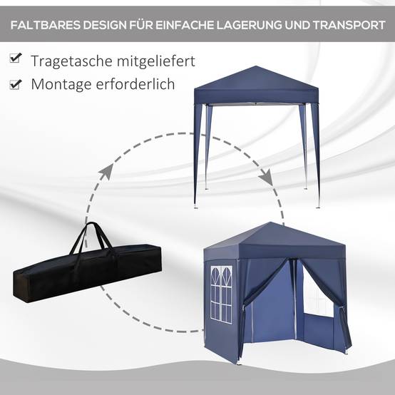 Tonnelle pliante acier tissu Oxford pour extérieur abri anti-UV 2x2m bleu - ComfortXL Outdoor Living - Image 8