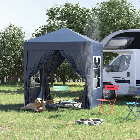 Tonnelle pliante acier tissu Oxford pour extérieur abri anti-UV 2x2m bleu - ComfortXL Outdoor Living - Image 3