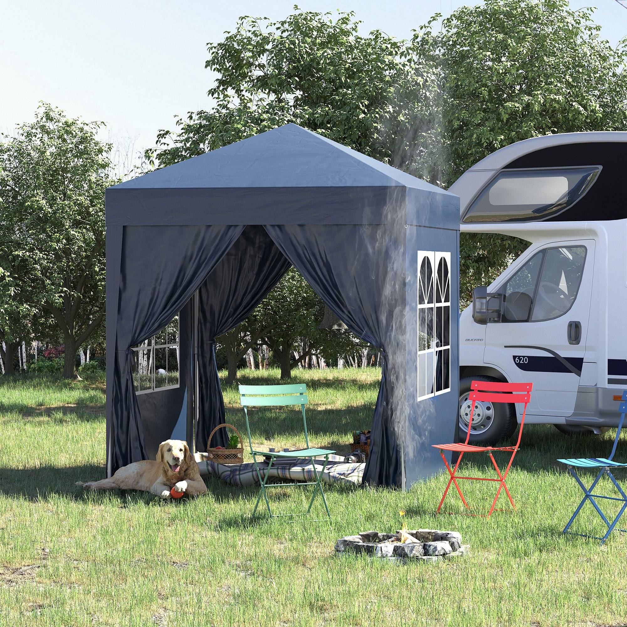 Tonnelle pliante acier tissu Oxford pour extérieur abri anti-UV 2x2m bleu - ComfortXL Outdoor Living - Image 3