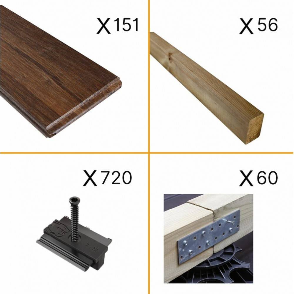 Kit Terrasse Bambou 40m² MELODY - 151 lames de Terrasse (185 x 13.9 x 1.8 cm) - Fixation Clips Cobra Hybrid 7-22 - Garantie 25 ans - Imagen 2