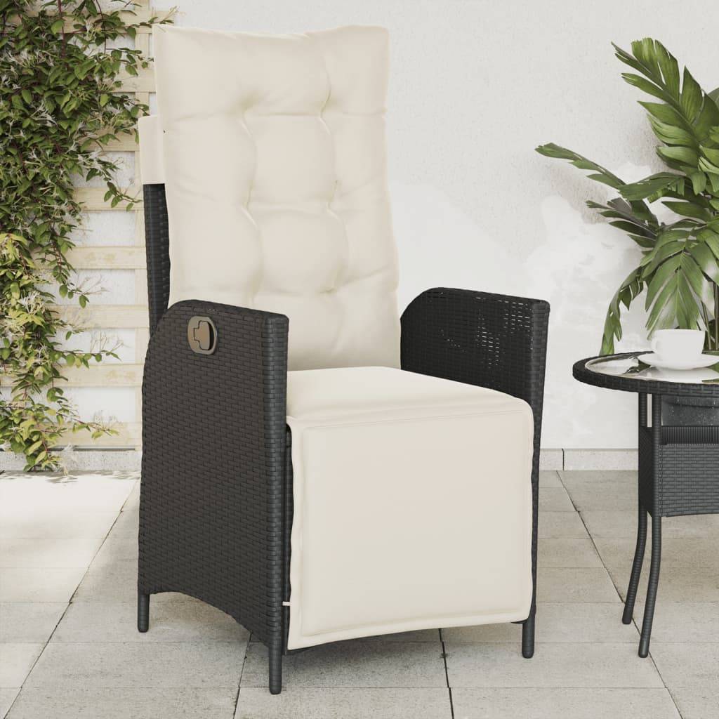 Fauteuil Relax de Jardin Résine Tressée avec Repose-pieds Intégré et Coussin Noir – ComfortXL Outdoor Living - Image 1
