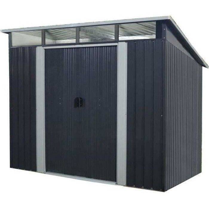 Sans Marque - Abri de jardin en métal 4,61 m² - 238 x 193 x 202 cm - SOLER - Kit d'ancrage inclus, 2 portes coulissantes - Gris