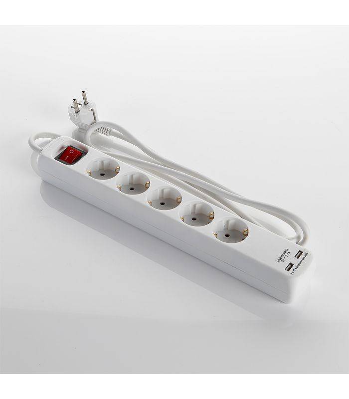 Multiprise avec interrupteur 5 fiches et 2 ports usb, câble 3x1,5 1,4 mètre alyco ALYCO 199435 - Image 3
