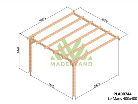 Pergola adossée en lamellé-collée Le Mans 400 x 400 cm + 2 supports poteaux - Mardeland - Image 3