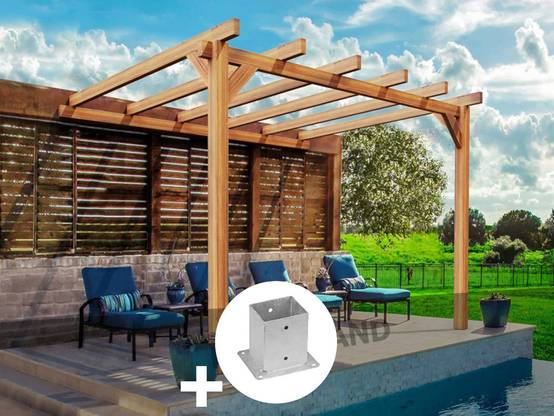 Pergola adossée en lamellé-collée Le Mans 400 x 400 cm + 2 supports poteaux - Mardeland - Image 1