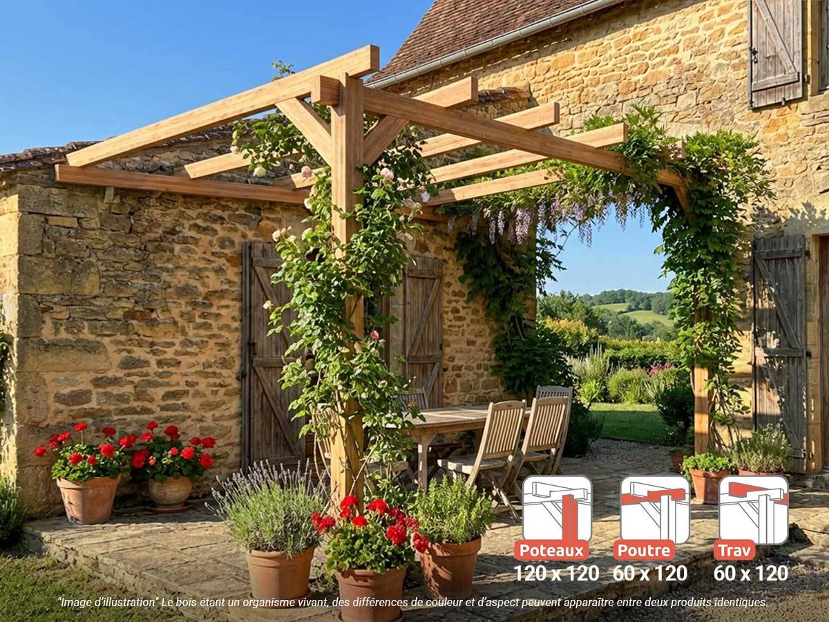 Pergola adossée en lamellé-collée Le Mans 400 x 400 cm + 2 supports poteaux - Mardeland - Image 2