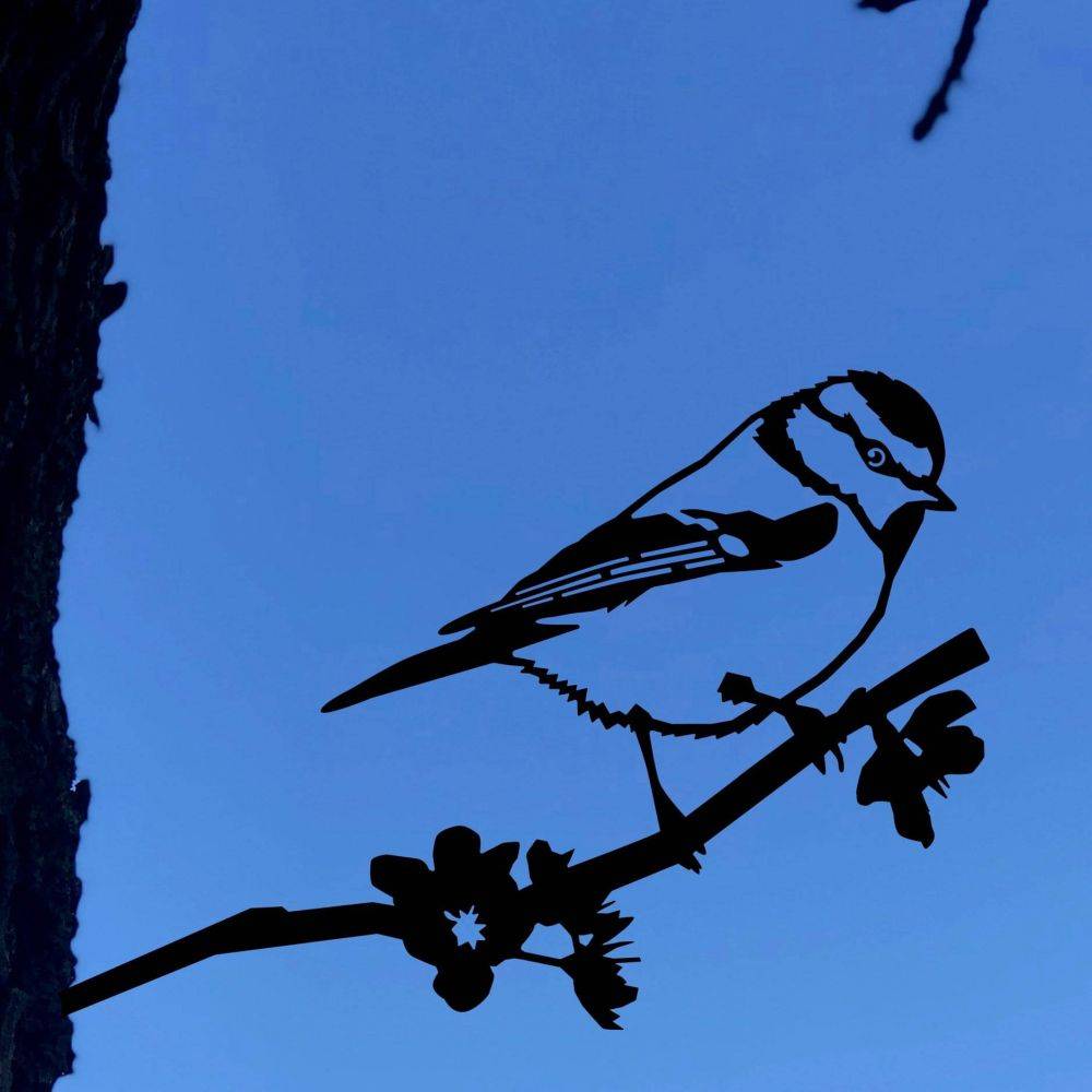 Metalbird - Oiseau sur pique mésange bleue en acier corten - Imagen 4