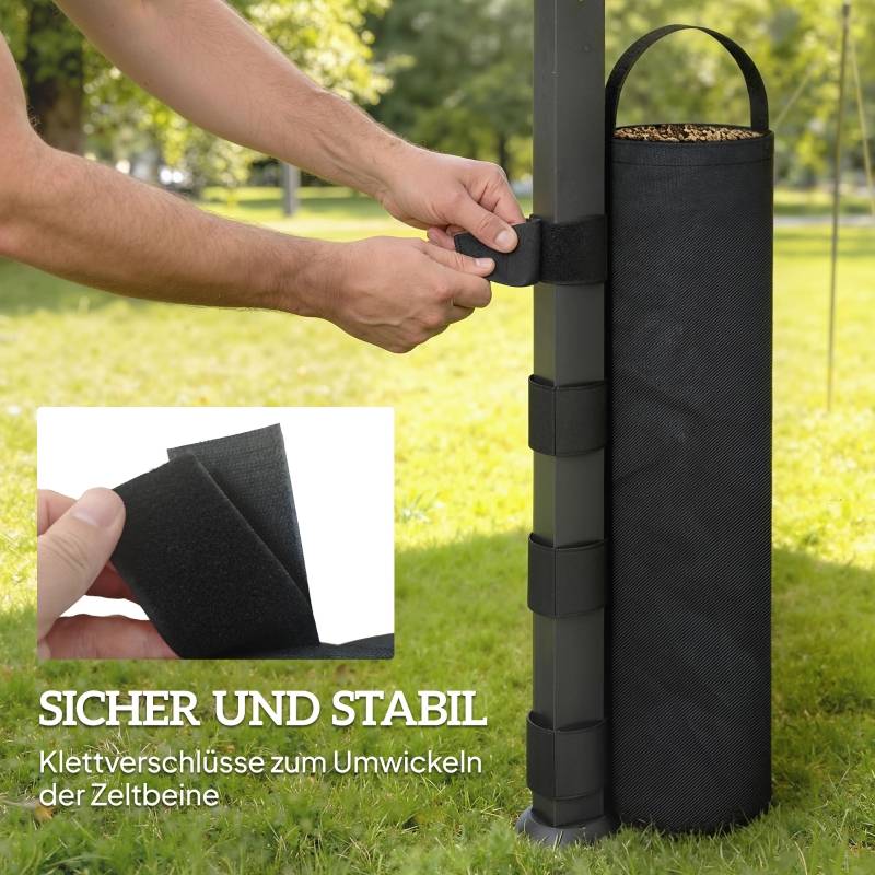 CAUTIOUS 8 Sacs De Sable Lestage – Oxford 800D, Capacité 10 Kg, étanche PVC – Pour Tonnelle, Tente, Parasol – Noir