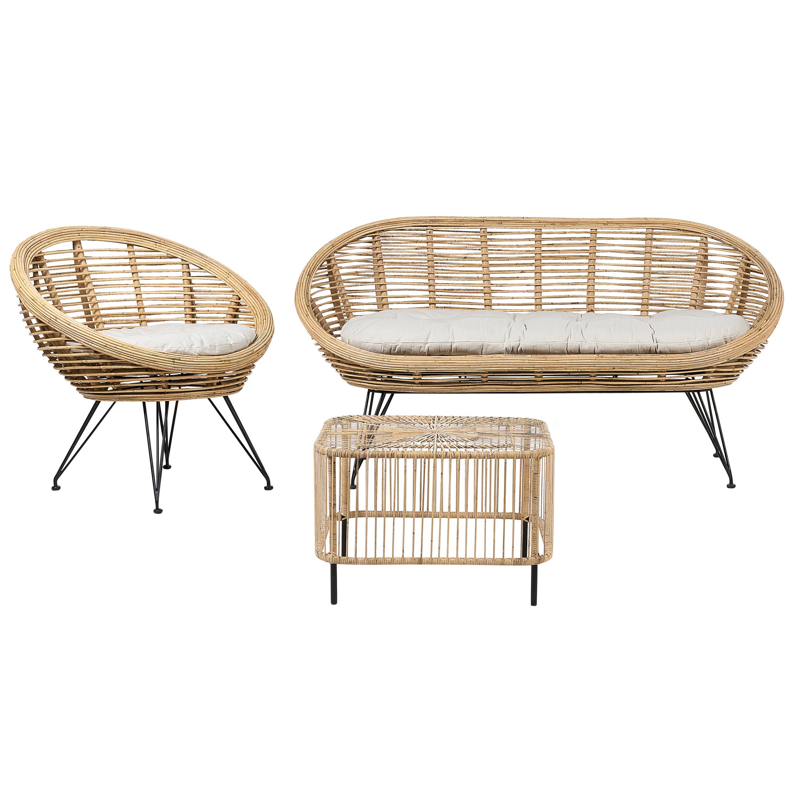 Beliani - Set de jardin, 3 Personnes Rotin Naturel MARATEA/CESENATICO - Beliani - Imagen 2