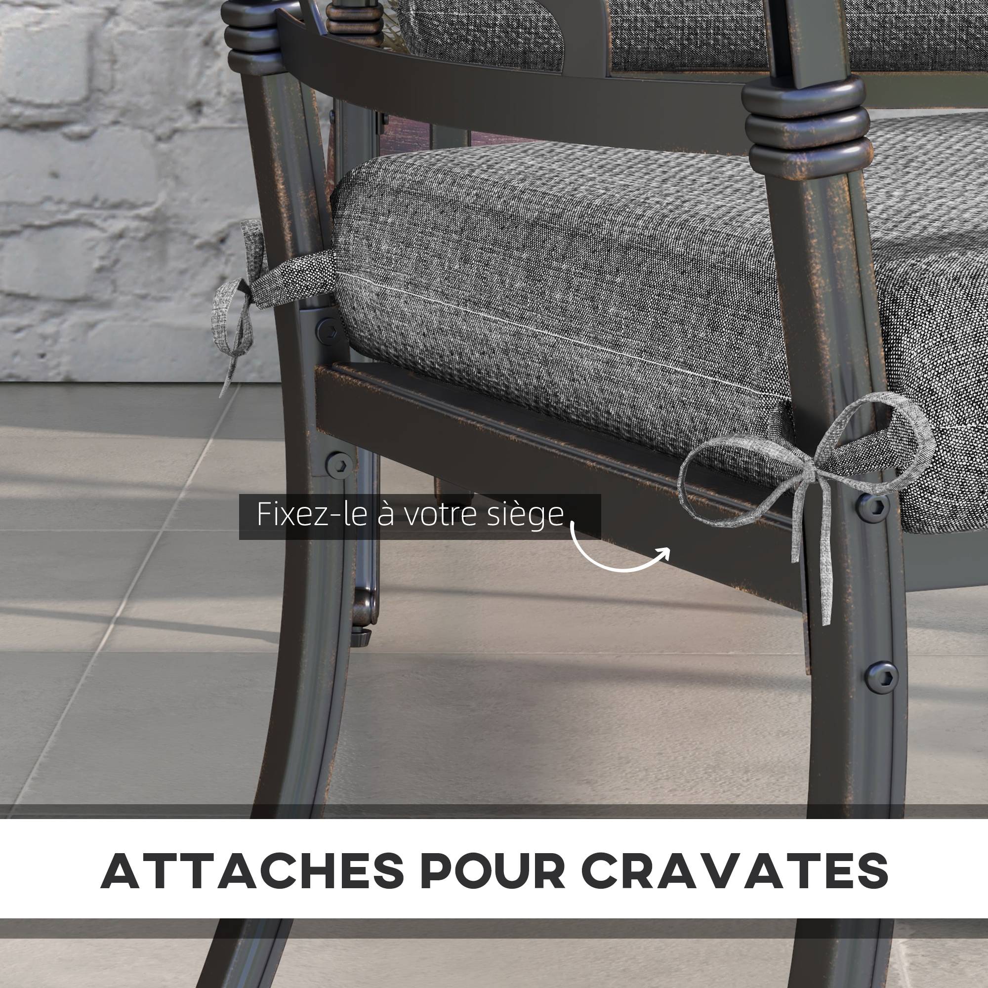 Lot de 4 galettes de chaise jardin tissu fil teint assise confortable 47x47 cm gris - ComfortXL Outdoor Living - Image 7