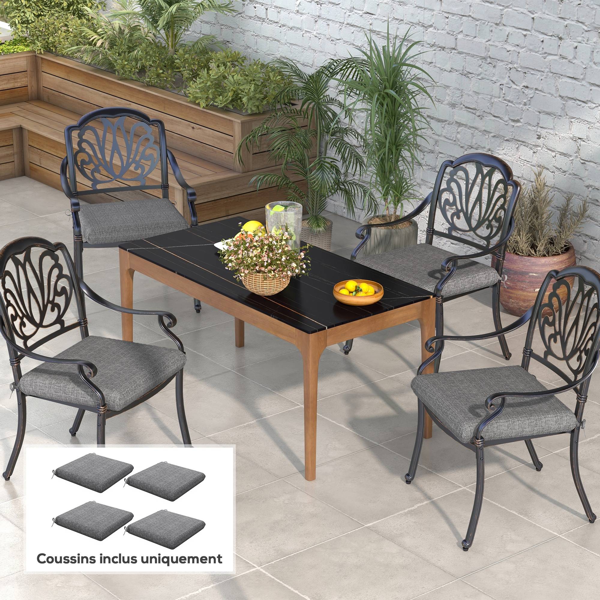 Lot de 4 galettes de chaise jardin tissu fil teint assise confortable 47x47 cm gris - ComfortXL Outdoor Living - Image 3