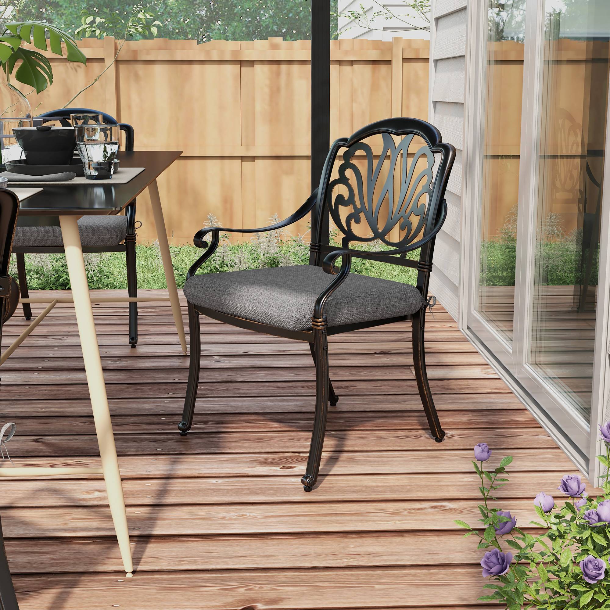 Lot de 4 galettes de chaise jardin tissu fil teint assise confortable 47x47 cm gris - ComfortXL Outdoor Living - Image 8