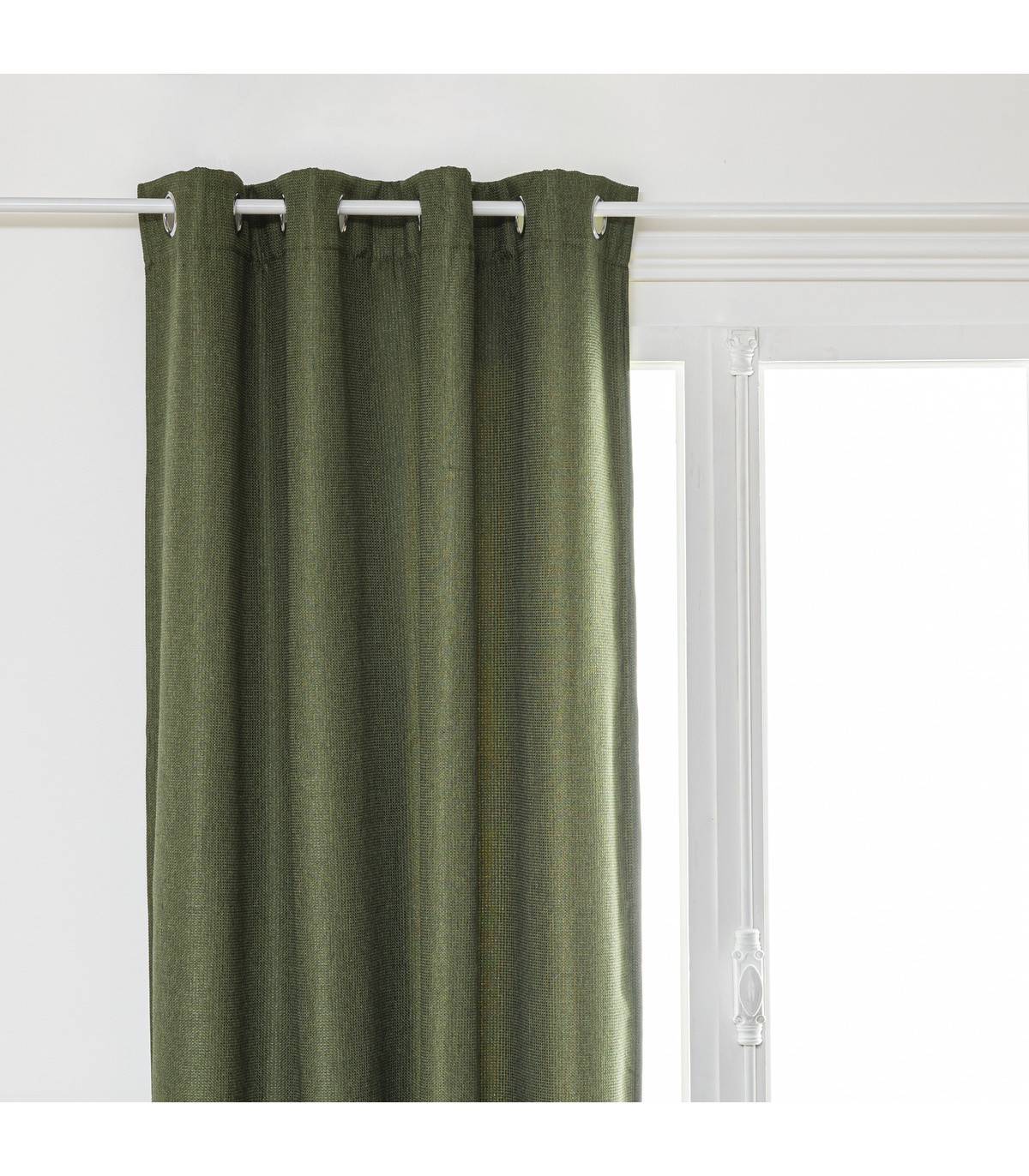 Atmosphera - Rideau à œillets Occultant Tissu Chenille Vert kaki 140 x 260 cm - Imagen 1