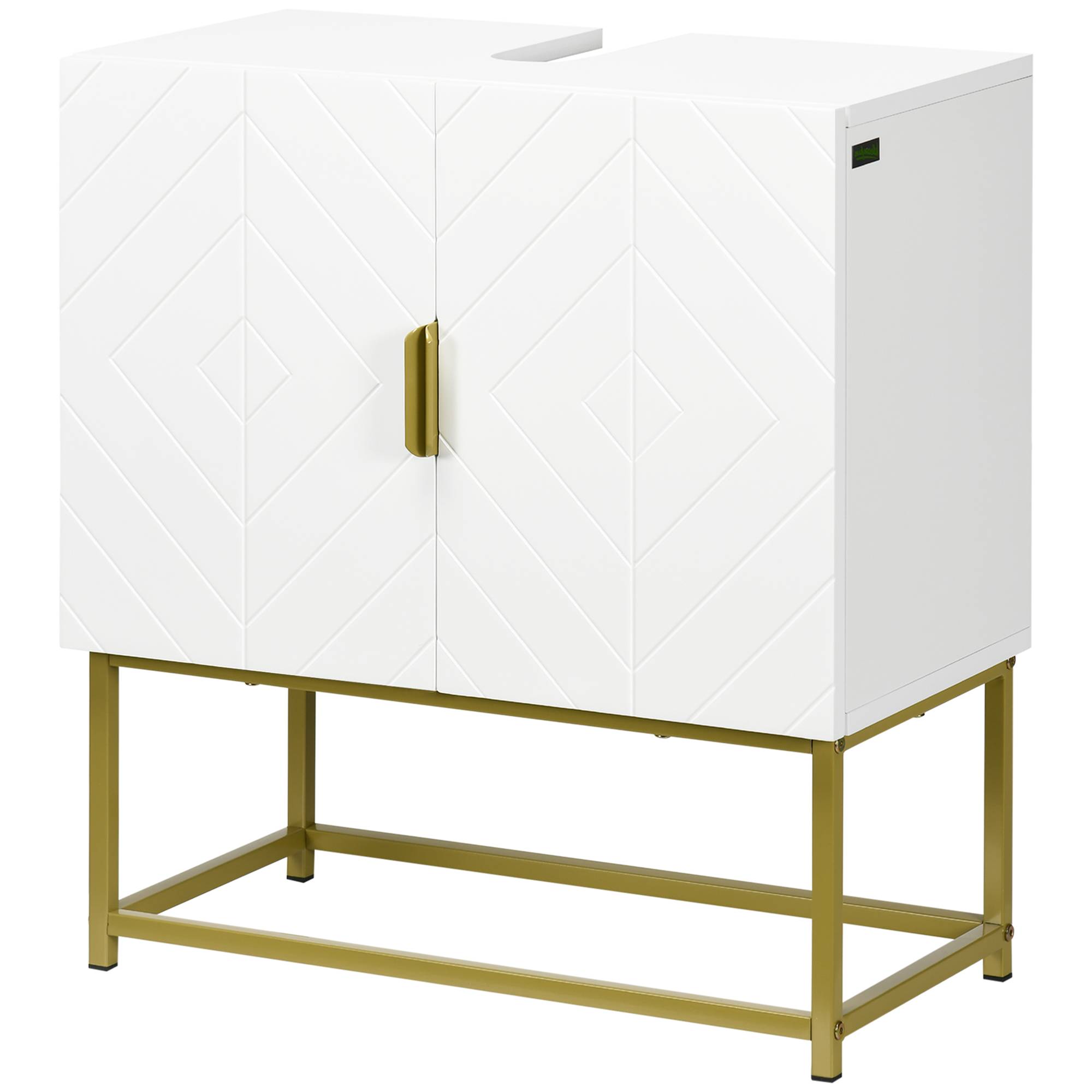Sans Marque - Meuble sous lavabo meuble salle bain placard double porte pieds acier doré 60x30x65 cm blanc - Image 2