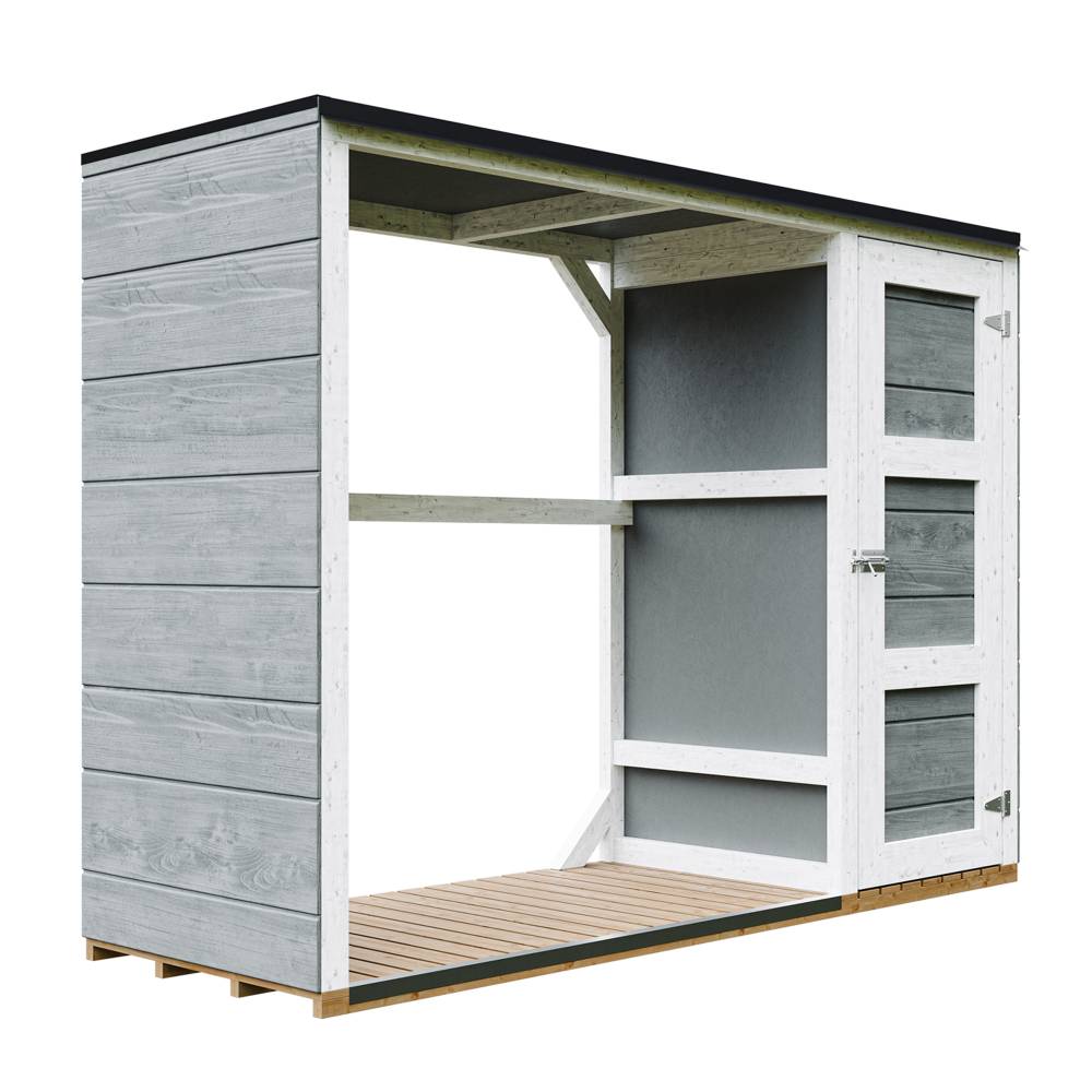 Timbela - Abri à bûches extérieur - 1,09+0,53 m² / 75x217xH159 cm - Abri à bûches moderne avec rangement latéral pour les outils - Timbela M981-CAVERN STEEL - Image 1