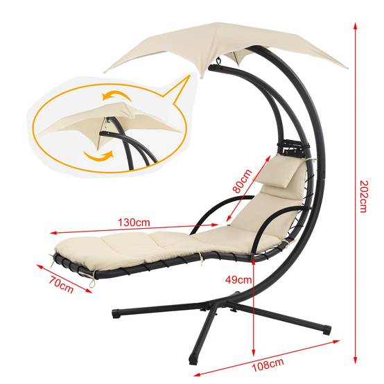 Sobuy - Fauteuil Suspendu Balançoire Suspendue Beige L.210 x l.70 x H.49 cm SoBuy - Image 3