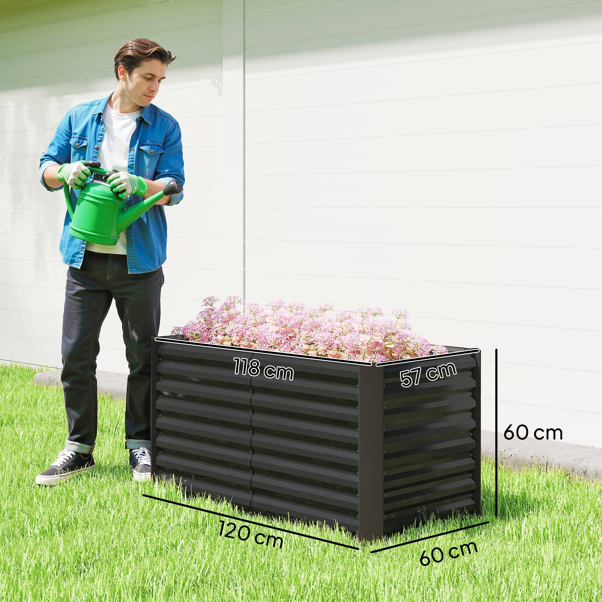 Bac surélevé set 2, jardinière extra profonde, métal, 120x60x60 cm, gris foncé - Image 5