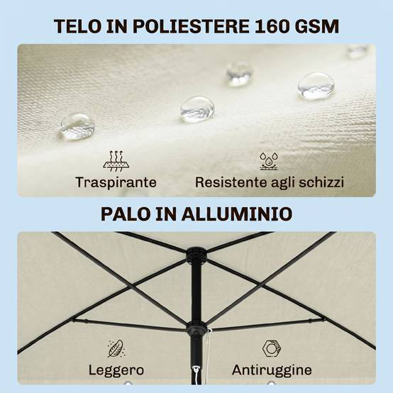 Parasol de terrasse rectangulaire en aluminium beige, 2 x 1,3 x 2,5 m, avec fonction d'inclinaison - Image 6