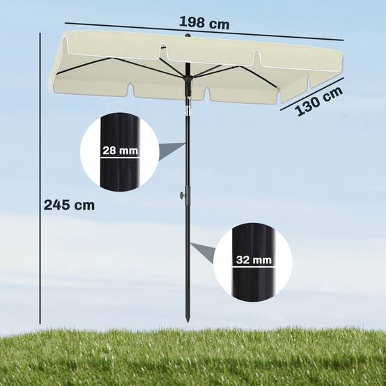 Parasol de terrasse rectangulaire en aluminium beige, 2 x 1,3 x 2,5 m, avec fonction d'inclinaison - Image 5