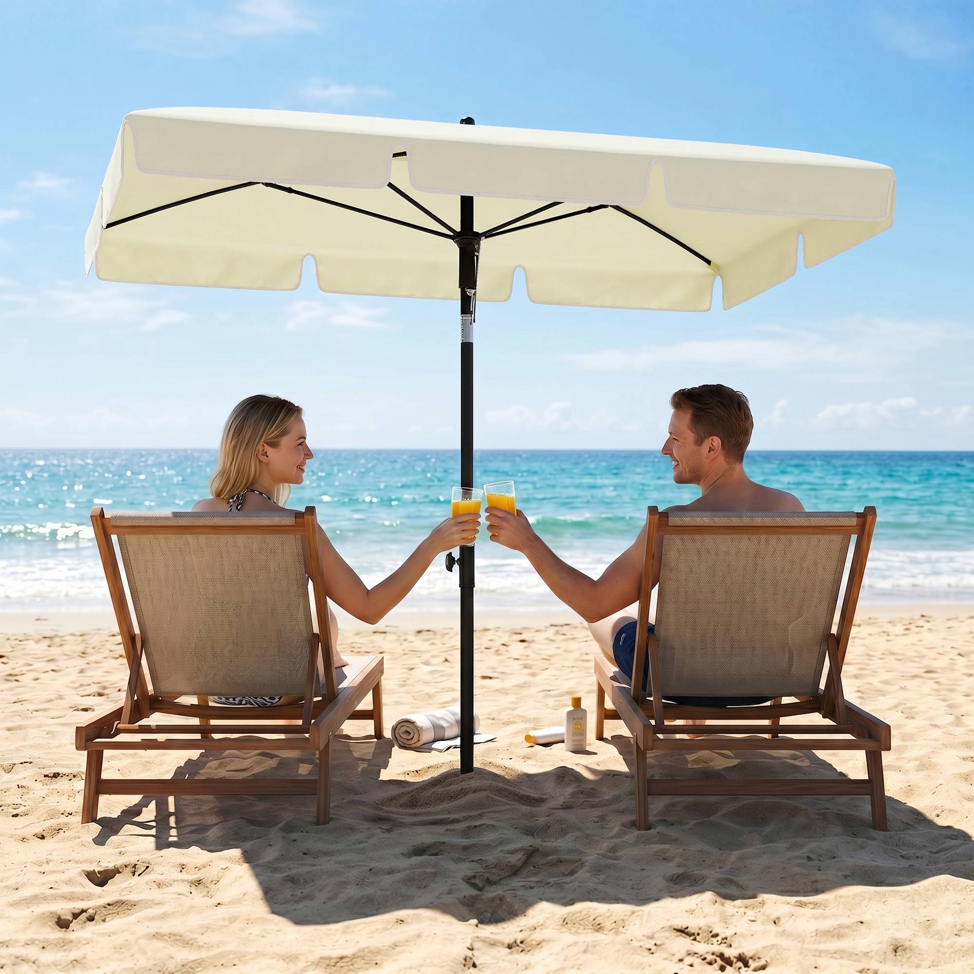 Parasol de terrasse rectangulaire en aluminium beige, 2 x 1,3 x 2,5 m, avec fonction d'inclinaison - Image 10