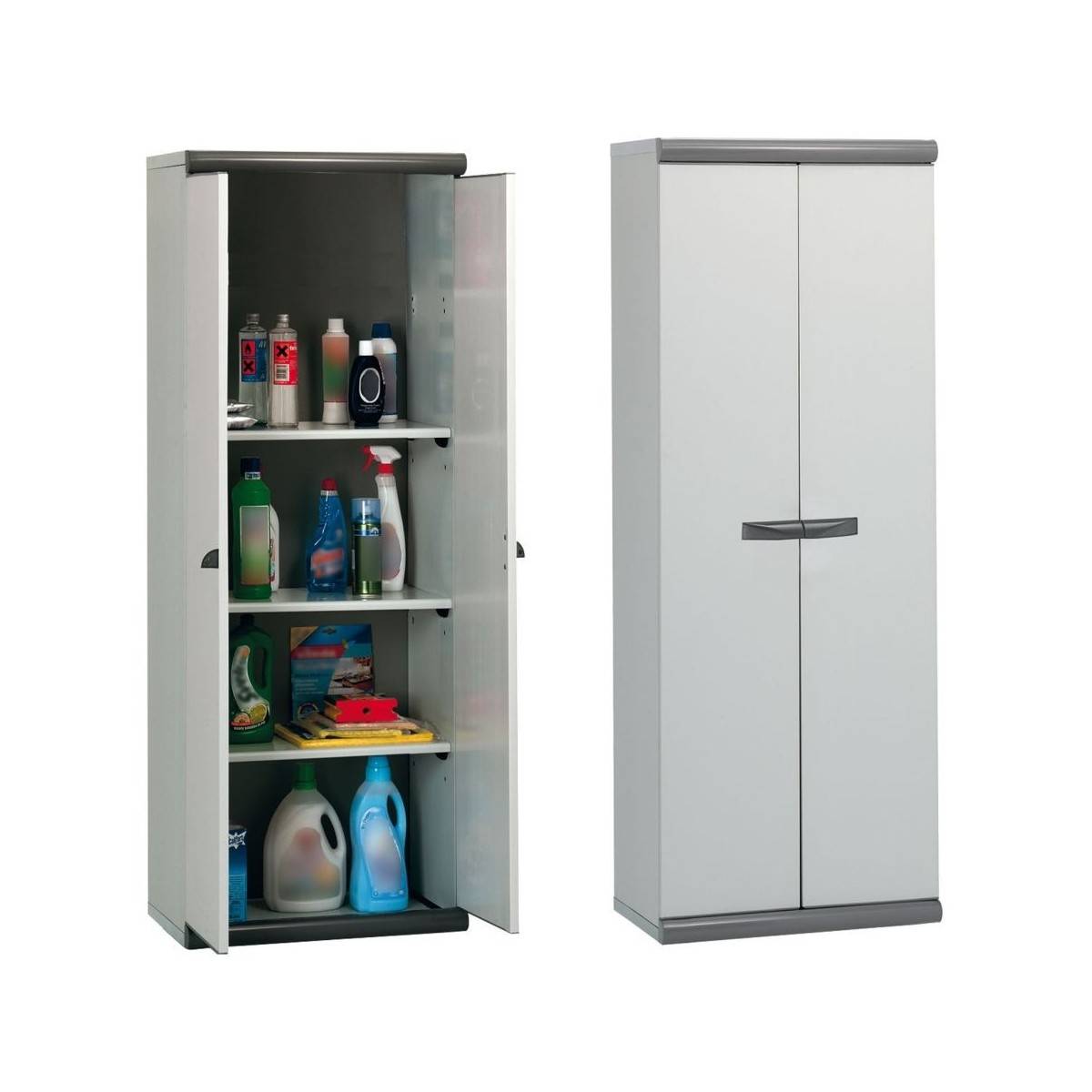 Armoire en résine 2 portes 3 étagères ajustables PVC résistant UV gel L63 x P39 x H168 cm BRIXO - Imagen 1