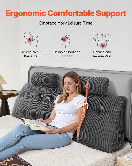 VEVOR Coussin de lecture de tête de lit King Size avec 2 poches et appuie-têtes - Image 4