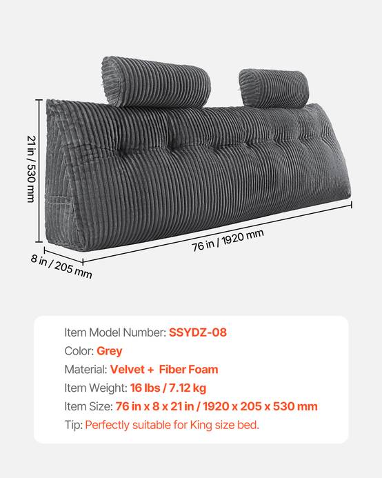 VEVOR Coussin de lecture de tête de lit King Size avec 2 poches et appuie-têtes - Image 7