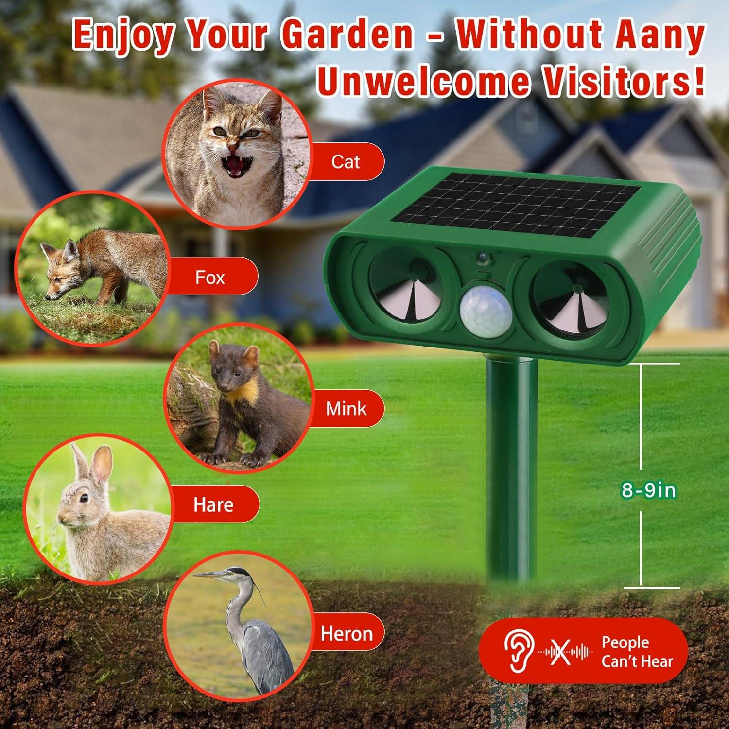 Anti chat et nuisible solaire à ultrasons, Repousse efficacement Les Chats, Oiseaux, Renards, ratons laveurs, Lapins et rongeurs - IntiMeg - Image 2