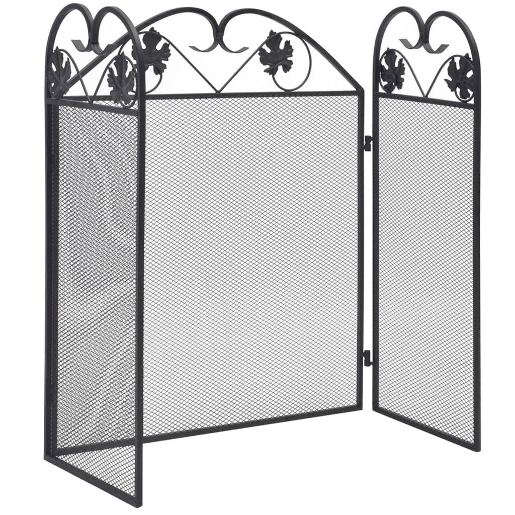 ComfortXL - Pare-feu cheminée 3 volets en fer forgé Protection anti-escarbilles Motif volutes Noir - ComfortXL Outdoor Living - Image 2