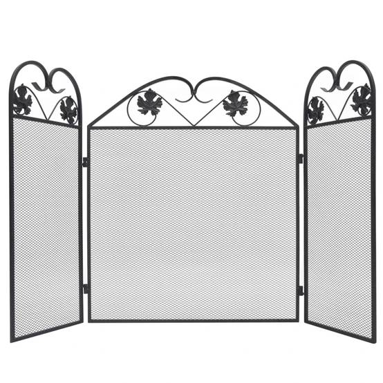 ComfortXL - Pare-feu cheminée 3 volets en fer forgé Protection anti-escarbilles Motif volutes Noir - ComfortXL Outdoor Living - Image 1