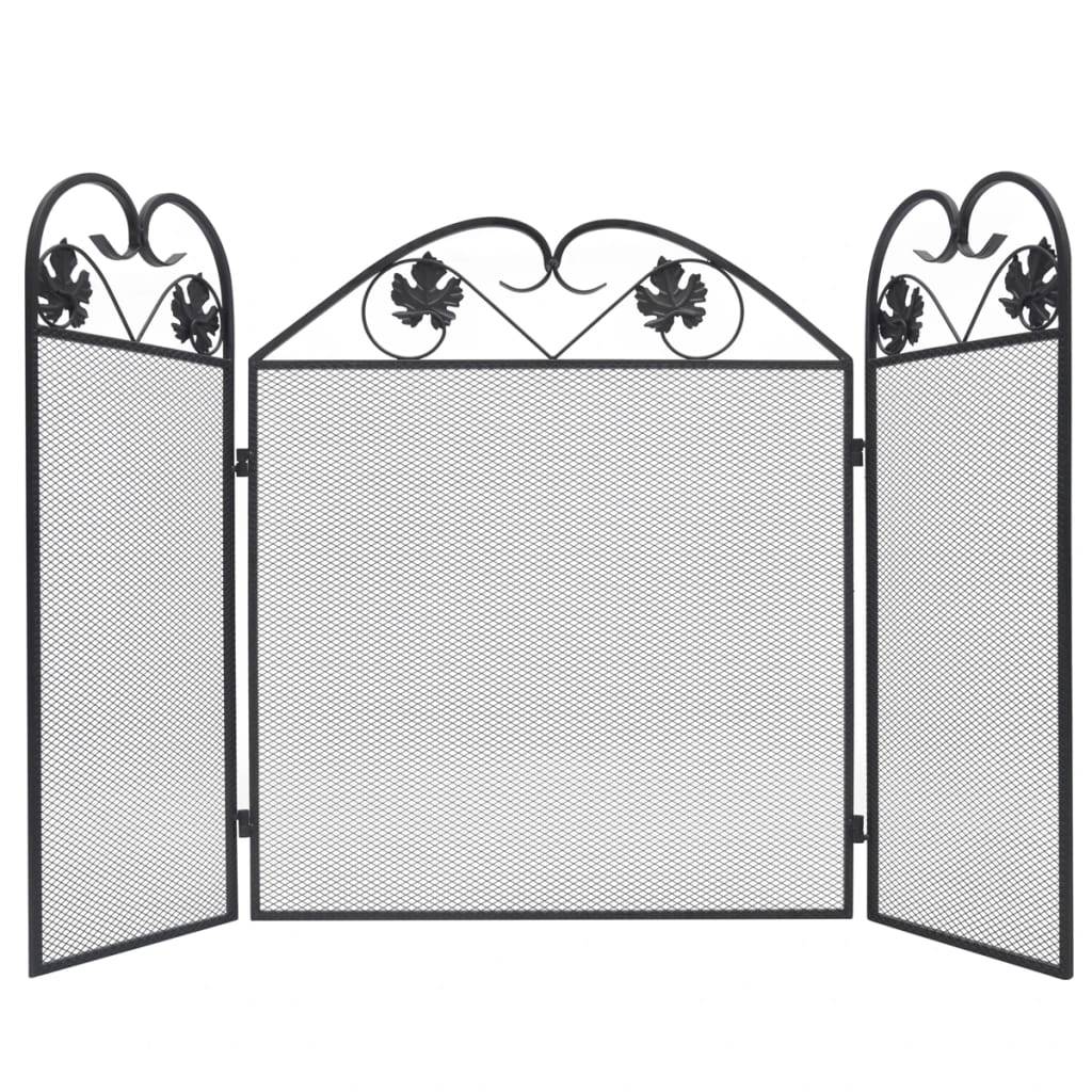 ComfortXL - Pare-feu cheminée 3 volets en fer forgé Protection anti-escarbilles Motif volutes Noir - ComfortXL Outdoor Living