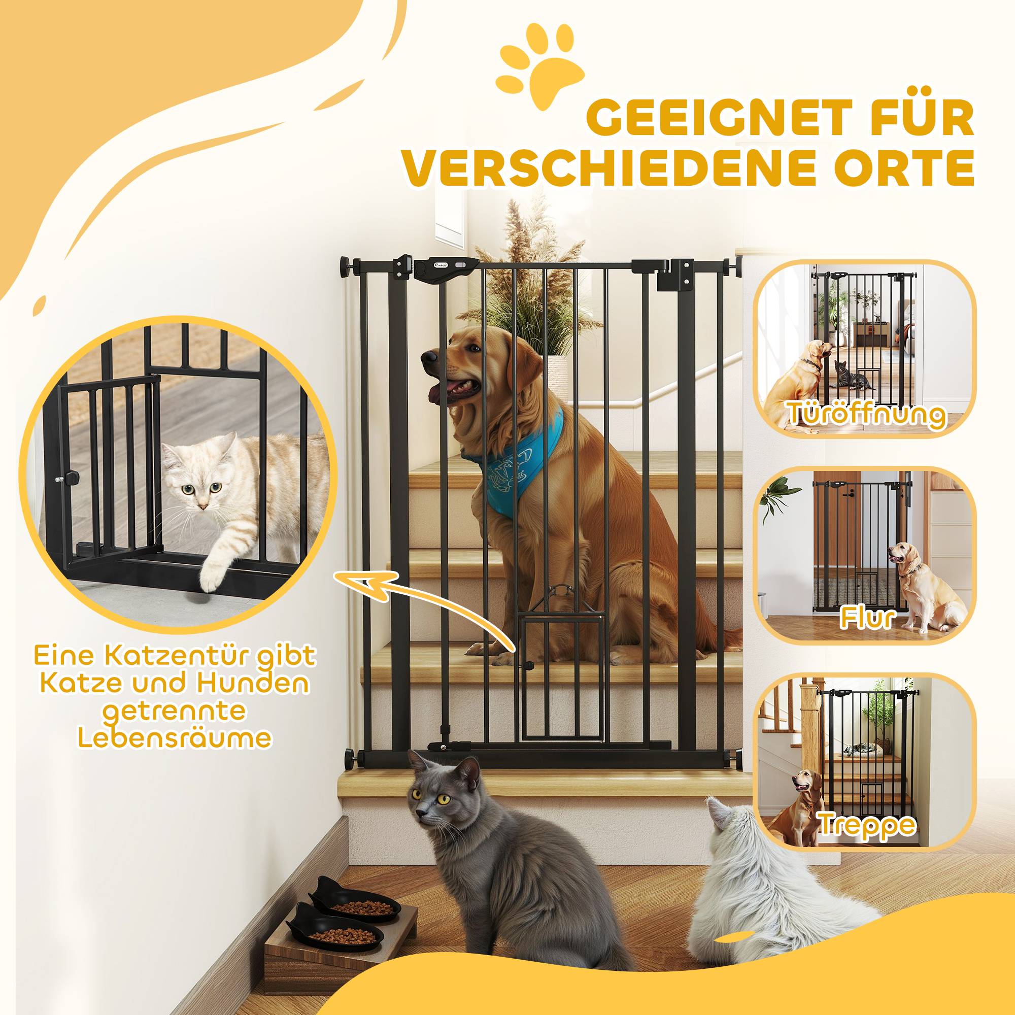 Barrière pour chien, double verrouillage, porte auto-fermante, 104 cm haut, acier, noir - Image 9