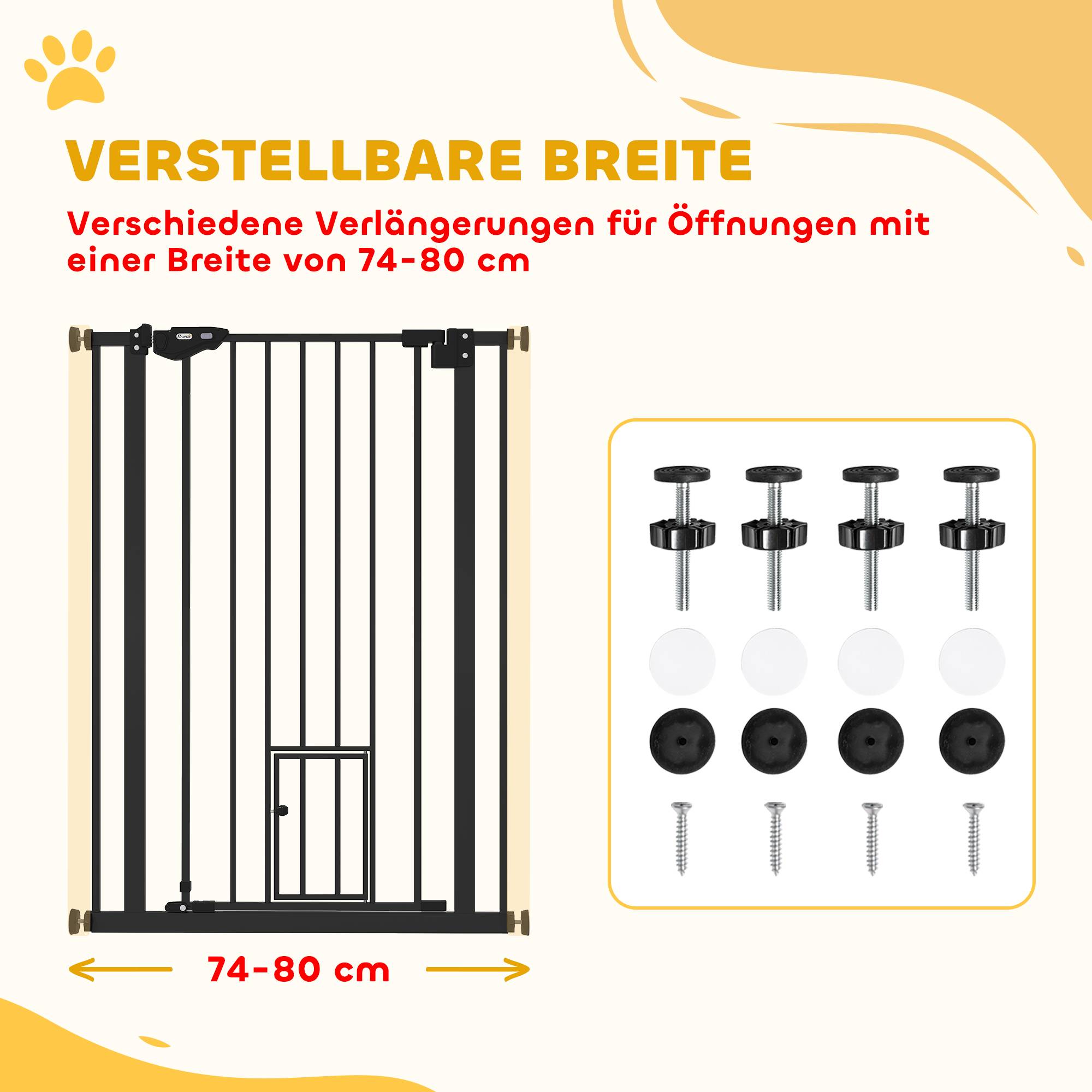 Barrière pour chien, double verrouillage, porte auto-fermante, 104 cm haut, acier, noir - Image 6