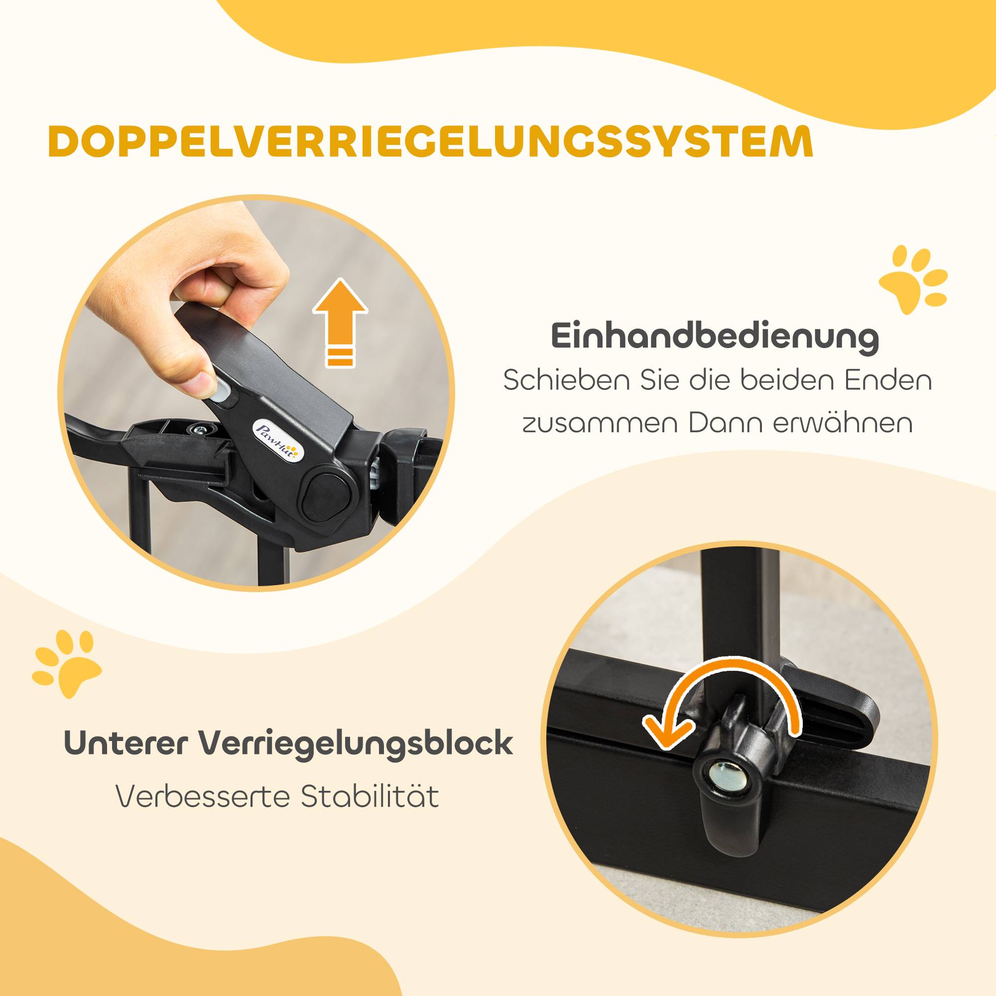 Barrière pour chien, double verrouillage, porte auto-fermante, 104 cm haut, acier, noir - Image 8