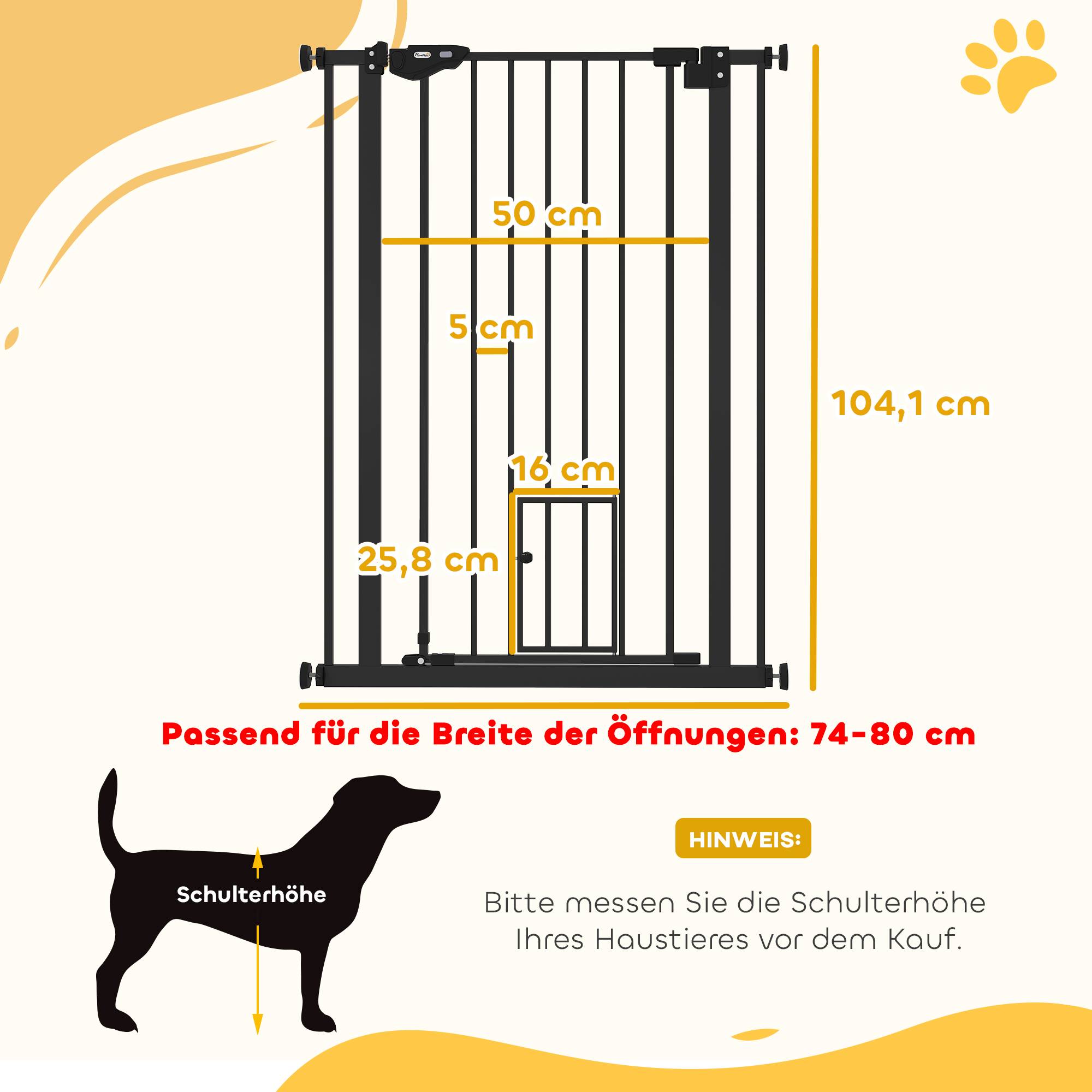 Barrière pour chien, double verrouillage, porte auto-fermante, 104 cm haut, acier, noir - Image 5
