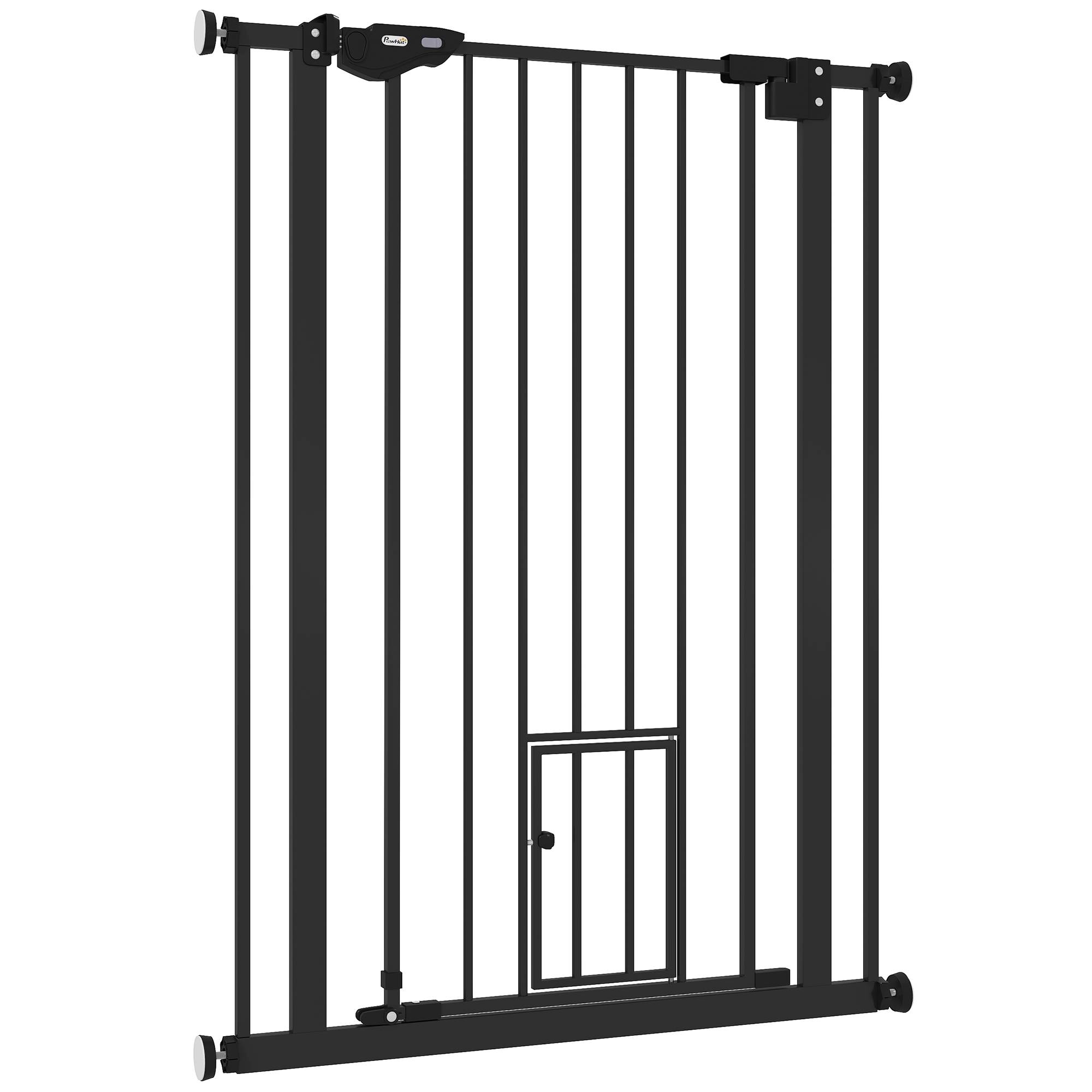 Barrière pour chien, double verrouillage, porte auto-fermante, 104 cm haut, acier, noir - Image 2