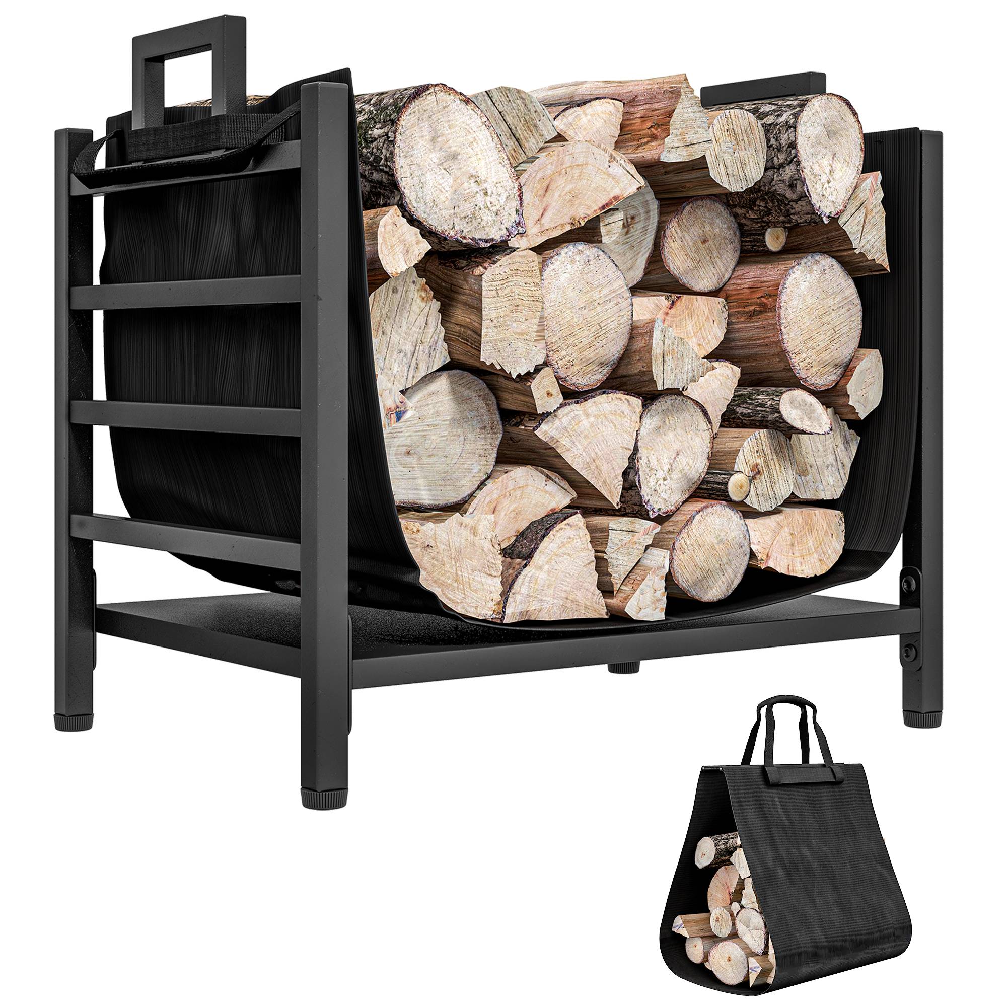 Porte-bûches, range-bûches, avec transporteur amovible, intérieure, 49l x 34P x 44H cm, métal, noir