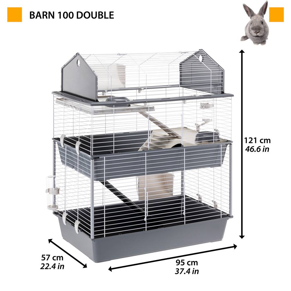 Ferplast - Cage pour Lapins et Petits Animaux BARN 100 DOUBLE, 3 étages, Toit Ouvrant, Accessoires et Adhésifs inclus - Imagen 2