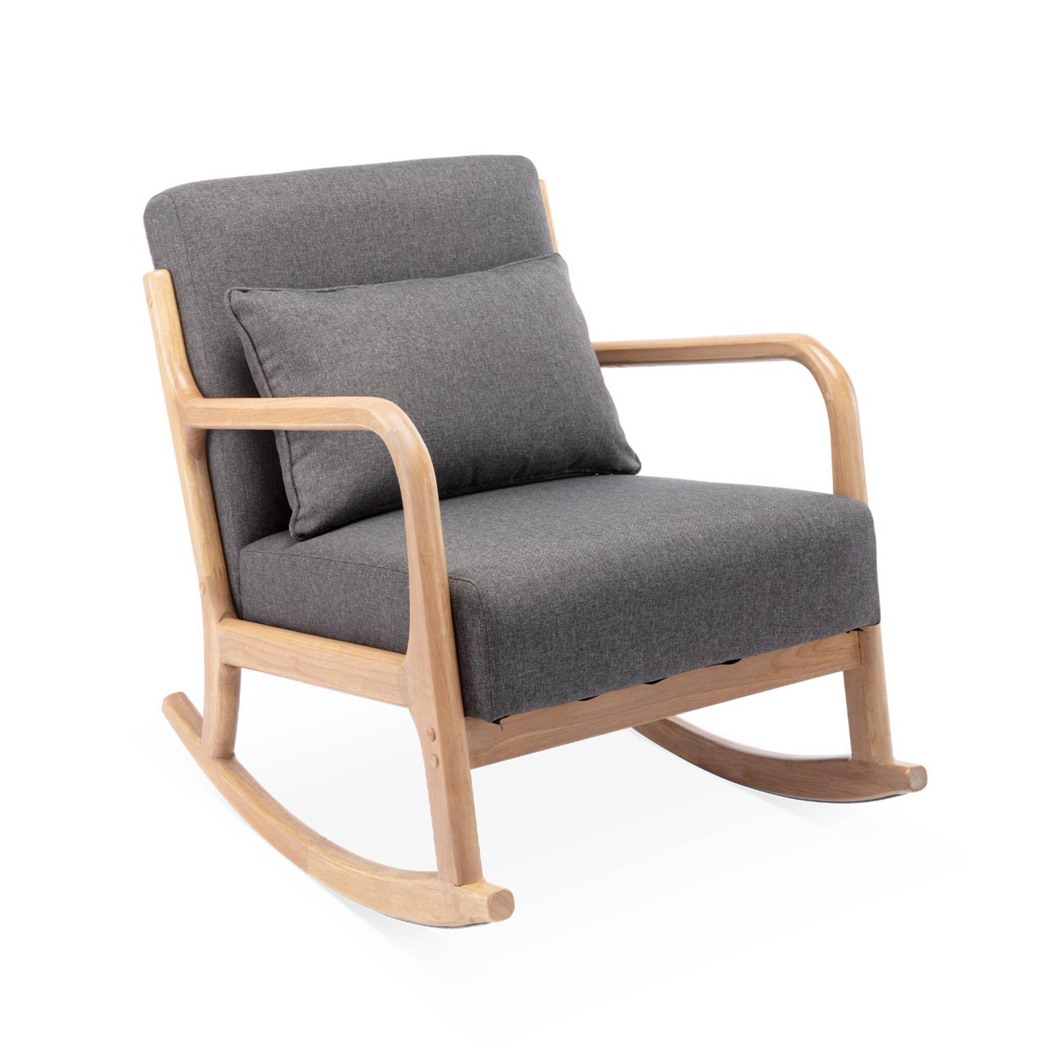 sweeek - Fauteuil à bascule design en bois et tissu. 1 place. rocking chair scandinave. gris foncé | sweeek - Image 2