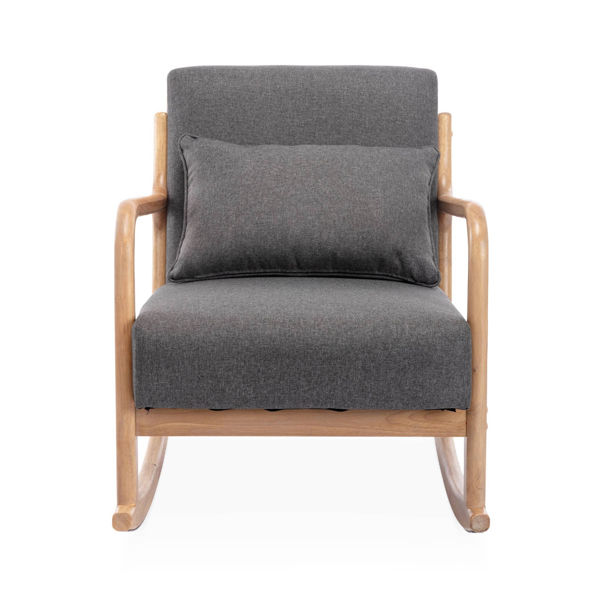 sweeek - Fauteuil à bascule design en bois et tissu. 1 place. rocking chair scandinave. gris foncé | sweeek - Image 5