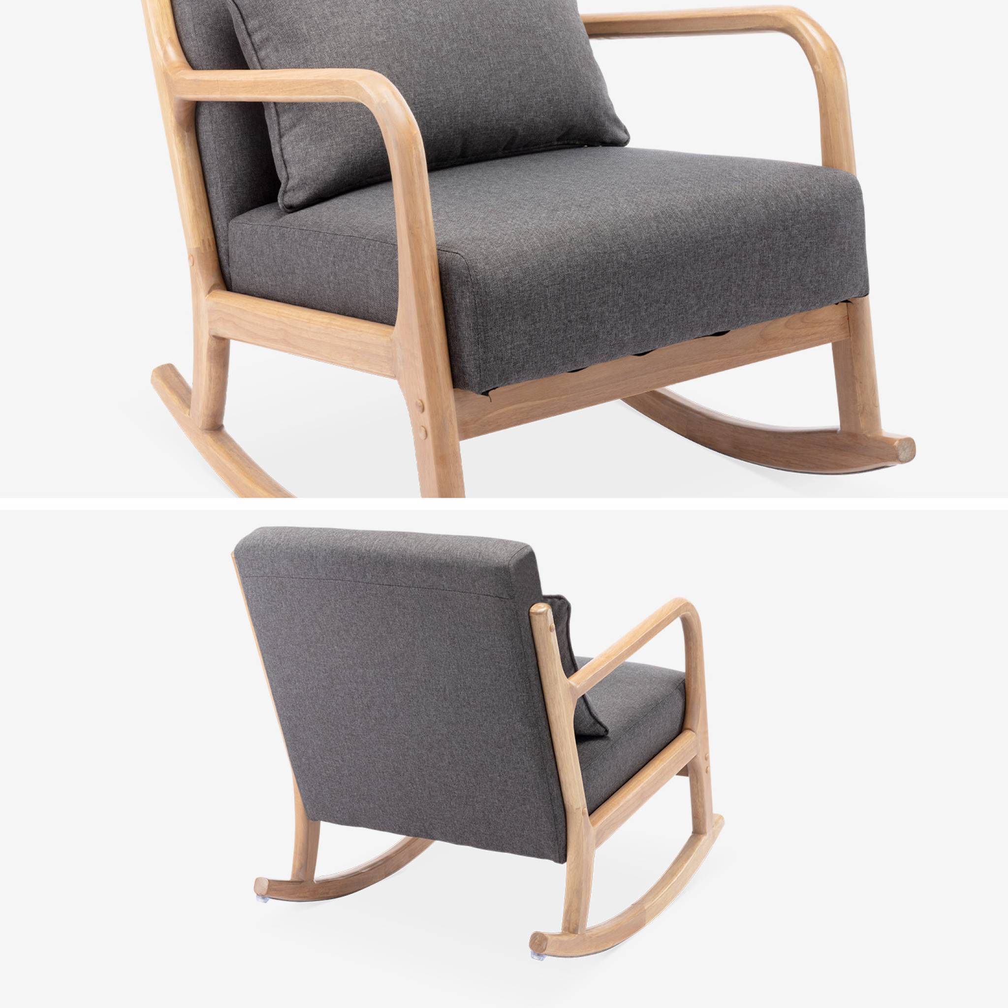 sweeek - Fauteuil à bascule design en bois et tissu. 1 place. rocking chair scandinave. gris foncé | sweeek - Image 6