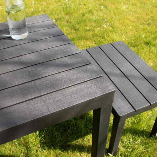 Wilsa Garden - Salon de jardin en résine anthracite avec 4 bancs SAMOA - Imagen 7